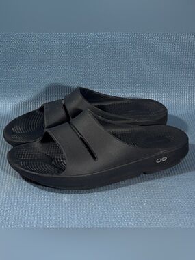 OOFOS OOahh Recovery Black Slide Sandals Men’s Size 9